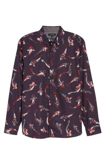 Men's Ted Baker London Modern Slim Fit Fish Print Sport Shirt (l) - Blue