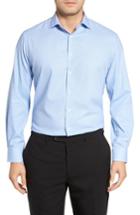 Men's Nordstrom Men's Shop Tech-smart Traditional Fit Houndstooth Dress Shirt 34/35 - Blue