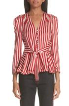 Women's Stella Mccartney Stripe Silk Peplum Blouse Us / 38 It - Red