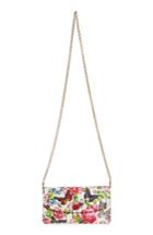 Women's Dolce & Gabbana Floral Print Leather Wallet On A Chain - White