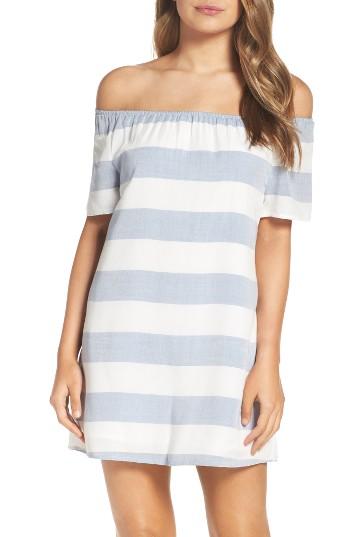 Women's Bb Dakota Stripe Off The Shoulder Shift Dress - Ivory