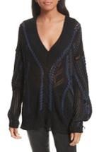 Women's Rag & Bone Lucie Pointelle Knit Cotton Sweater, Size - Black