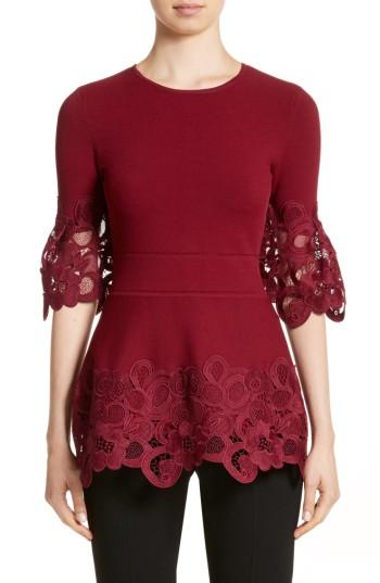 Women's Lela Rose Lace Hem Knit Top