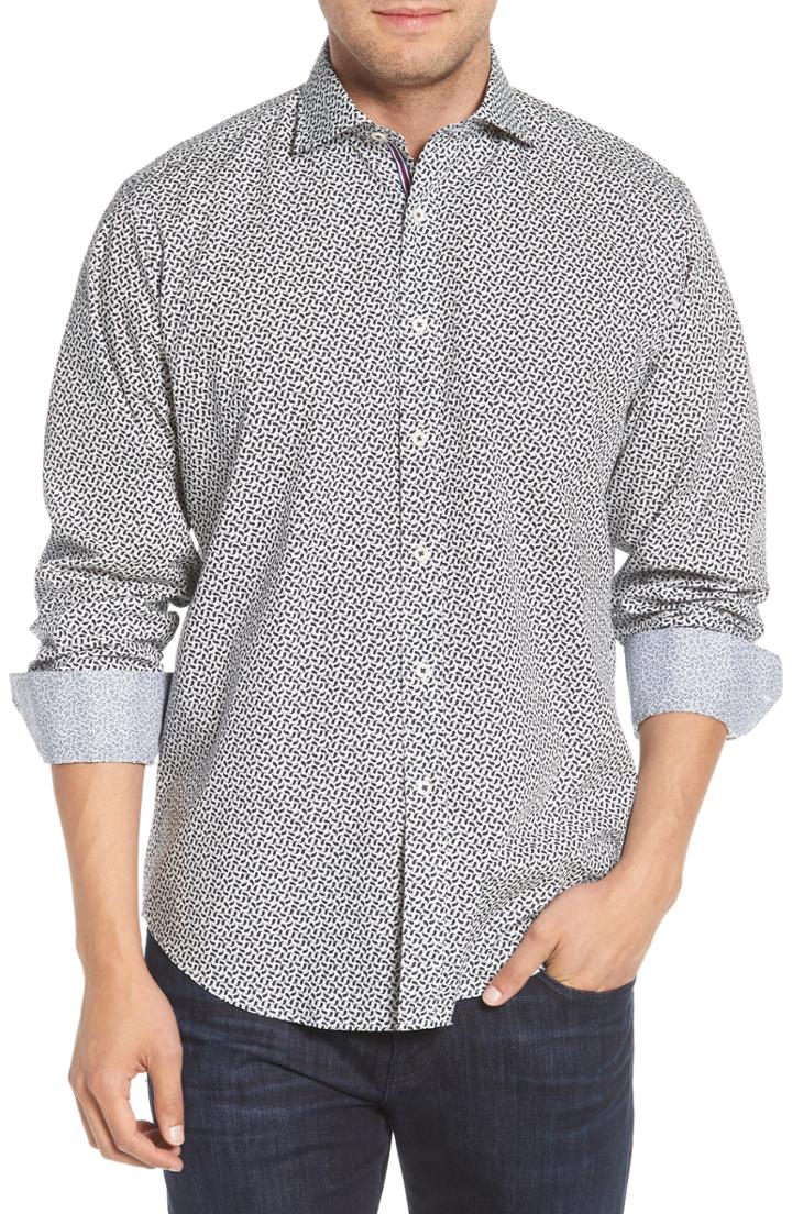 Men's Bugatchi Classic Fit Mini Paisley Print Sport Shirt