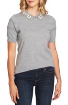 Women's Cece Embellished Collar Pointelle Detail Sweater - Grey