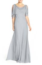 Women's Jenny Yoo 'devon' Glitter Knit Gown With Detachable Capelet - Blue