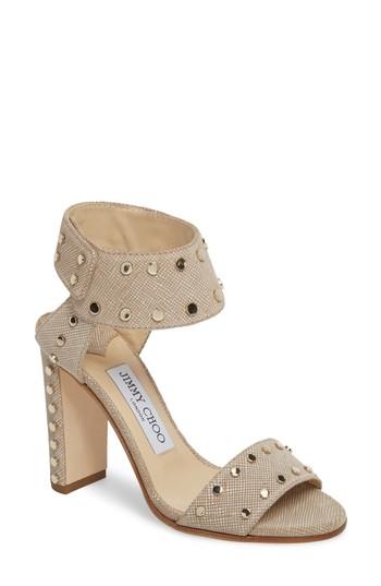Women's Jimmy Choo Veto Studded Ankle Cuff Sandal .5us / 34.5eu - Beige