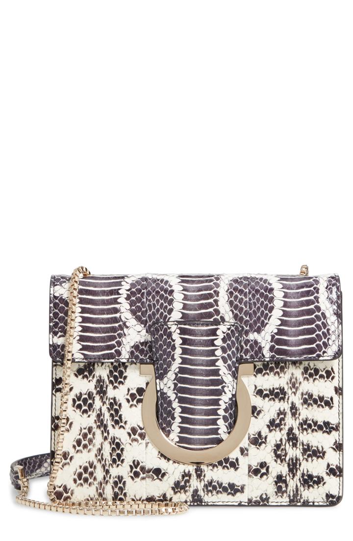 Salvatore Ferragamo Small Thalia Leather & Genuine Snakeskin Shoulder Bag - Black