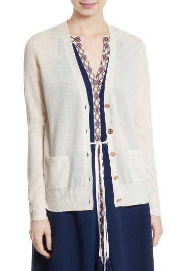 Women's Tory Burch Madeline Merino Wool Cardigan - White