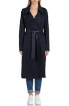 Women's Badgley Mischka Faux Leather Trim Long Trench Coat, Size - Blue
