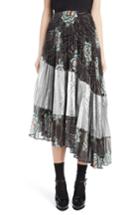 Women's Dries Van Noten Pleated Floral Print & Metallic Skirt Us / 36 Fr - Black