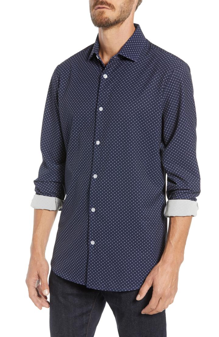 Men's Mizzen+main Ballard Slim Fit Print Performance Sport Shirt, Size - Blue