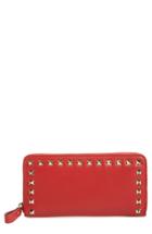 Women's Valentino Rockstud Continental Leather Wallet - Red