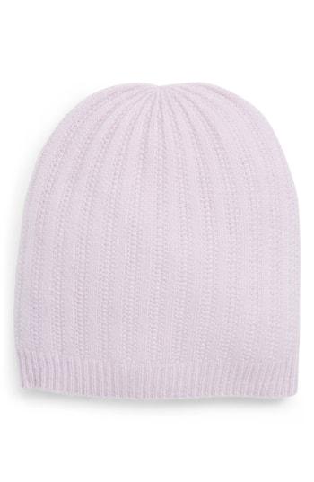 Women's Halogen Ribbed Cashmere Beanie - Purple