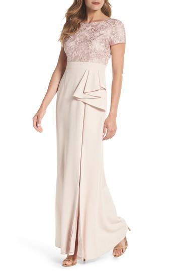 Women's Adrianna Papell Embroidered Bodice Mermaid Gown - Pink