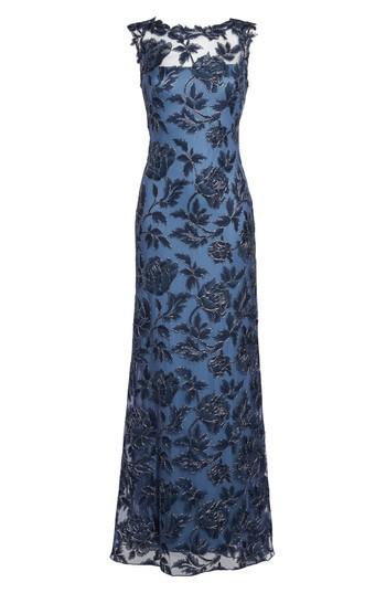 Petite Women's Tadashi Shoji Embroidered Mesh Gown P - Blue
