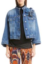 Women's Dries Van Noten Crop Denim Jacket - Blue