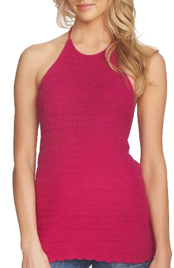 Women's 1.state Crochet Halter Top - Pink