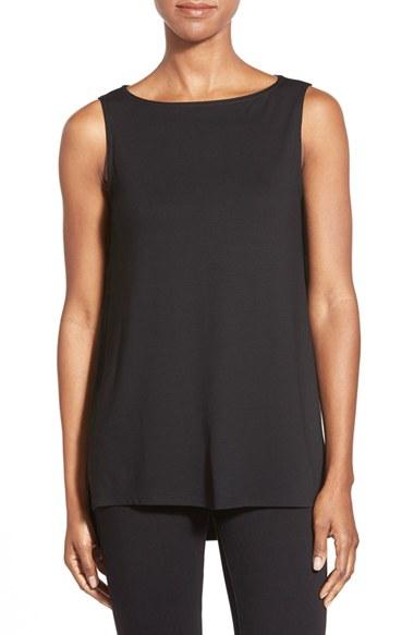 Women's Eileen Fisher Bateau Neck Long Shell - Black