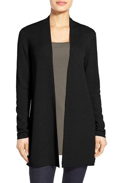 Women's Eileen Fisher Merino Straight Long Cardigan, Size - Black