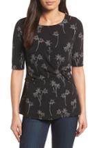 Women's Chaus Floral Outlines Side Knot Top - Black