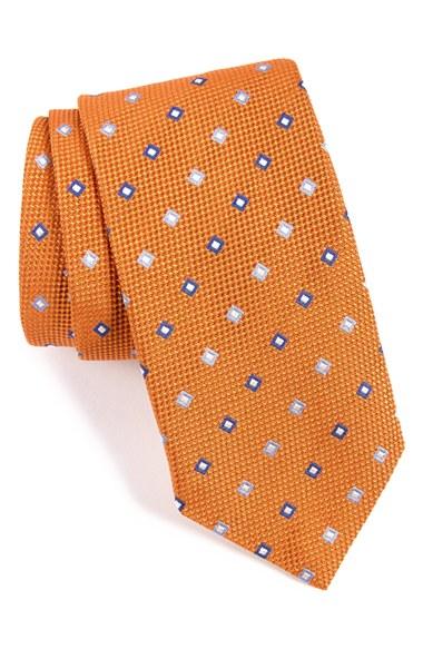 Men's David Donahue Geometric Silk Tie, Size - Orange