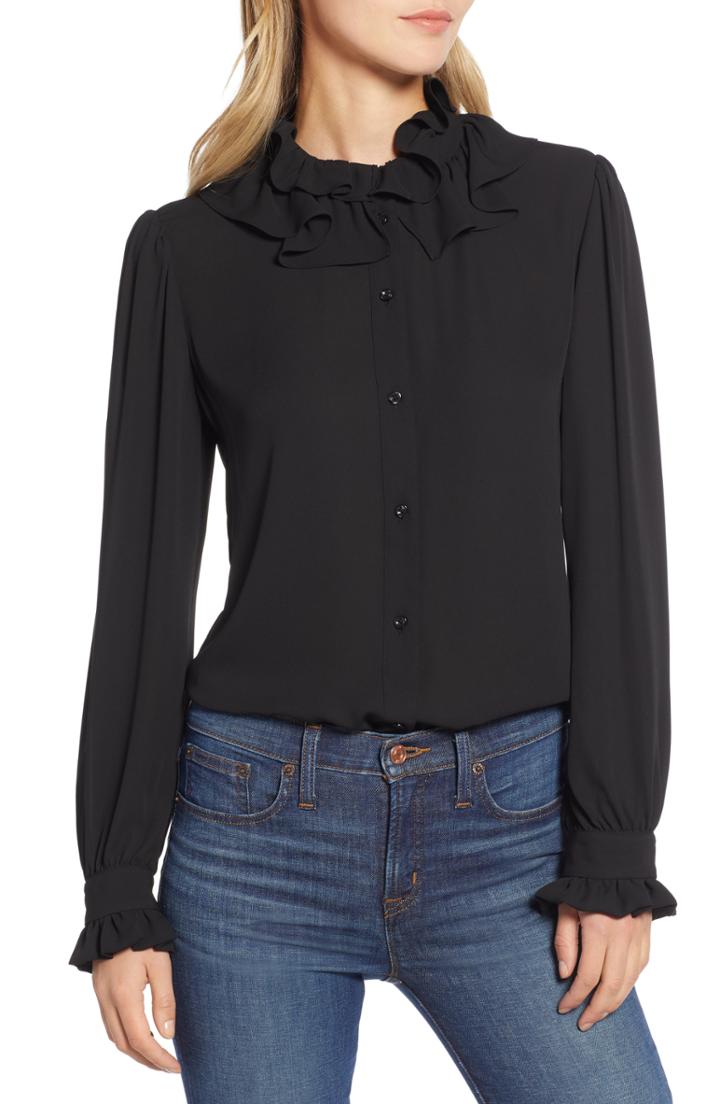 Women's Halogen Ruffle Neck Blouse