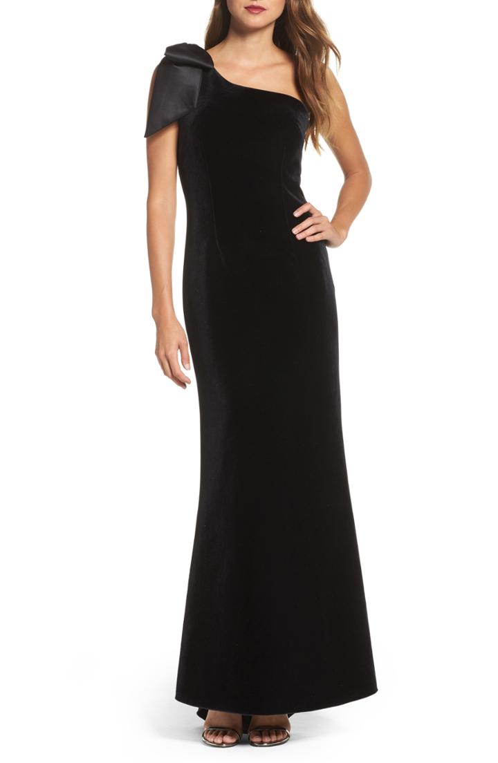 Women's Eliza J Bow One-shoulder Velvet Gown (similar To 14w) - Black