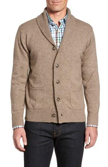 Men's Peter Millar Crown Wool & Cashmere Shawl Cardigan - Beige
