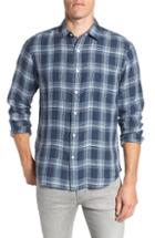 Men's Faherty Ventura Check Linen Sport Shirt, Size - Blue