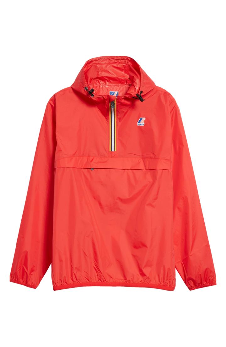 Men's K-way Le Vrai 3.0 Leon Water Resistant Quarter Zip Pullover Windbreaker - Red