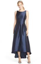 Women's Alfred Sung High/low Hem Sateen Twill Open Back Gown