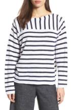 Petite Women's Eileen Fisher Stripe Organic Linen & Cotton Sweater P - White