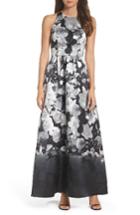Women's Alfred Sung Floral Sateen Gown - Black