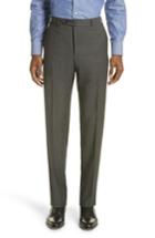 Men's Canali Flat Front Dot Wool Trousers Eu - Grey