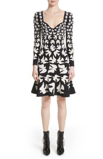 Women's Alexander Mcqueen Bicolor Swallow Jacquard Dress