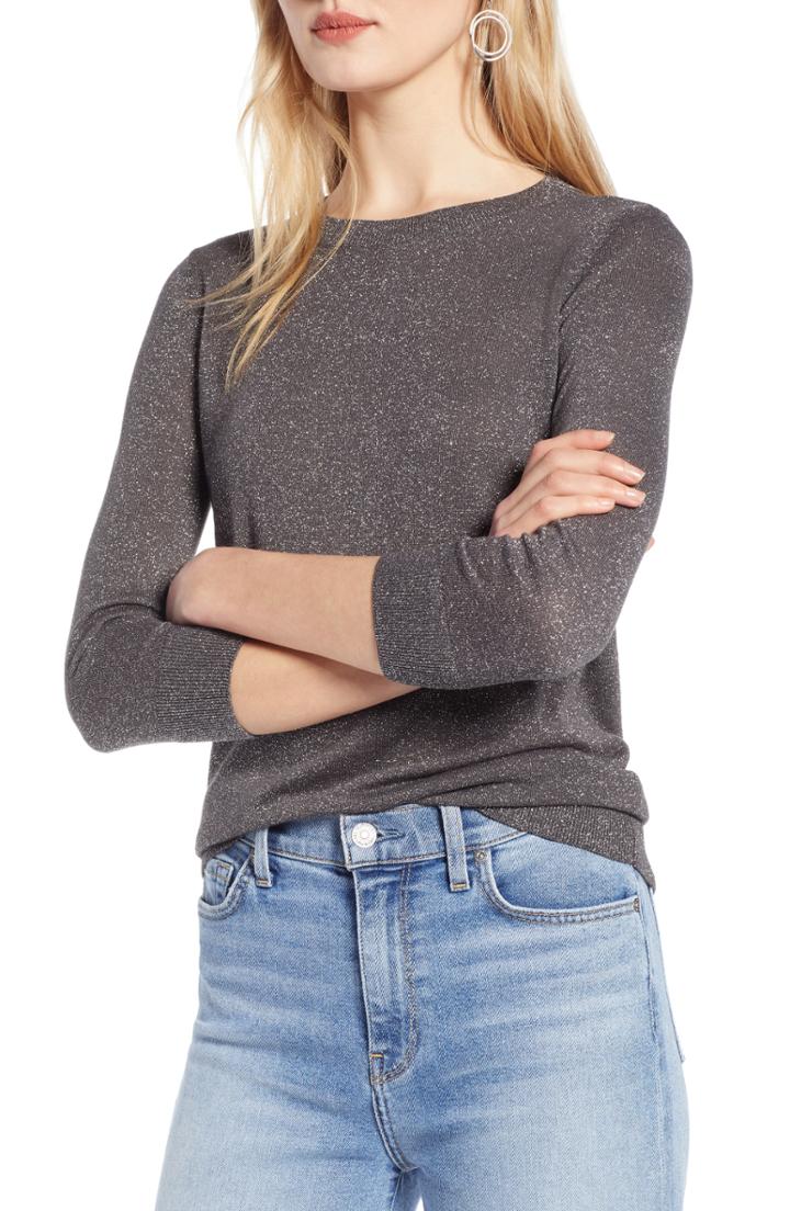 Women's Halogen Shimmer Sweater, Size - Grey