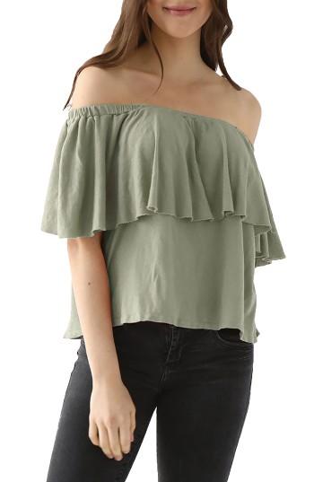 Women's Lamade Rosane Cotton Linen Blend Off The Shoulder Top - Green