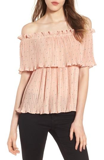 Women's Chloe + Katie Ruffle Pleated Off The Shoulder Top - Pink