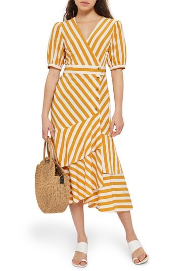 Women's Topshop Cutabout Stripe Ruffle Midi Dress Us (fits Like 0) - Yellow