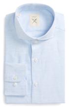 Men's Strong Suit Trim Fit Solid Cotton & Linen Dress Shirt .5 R - Blue