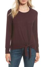 Petite Women's Gibson Tie Front Cozy Fleece Pullover, Size P - Burgundy