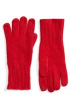 Women's Halogen Rib Knit Cashmere Gloves, Size - Red