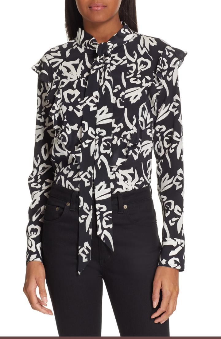 Women's Tanya Taylor Layla Block Print Silk Blouse - Black