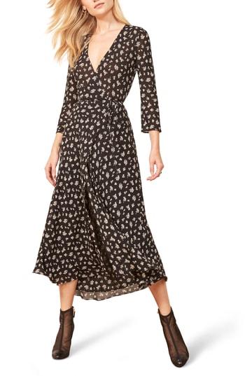 Women's Reformation Jaz Wrap Midi Dress - Black