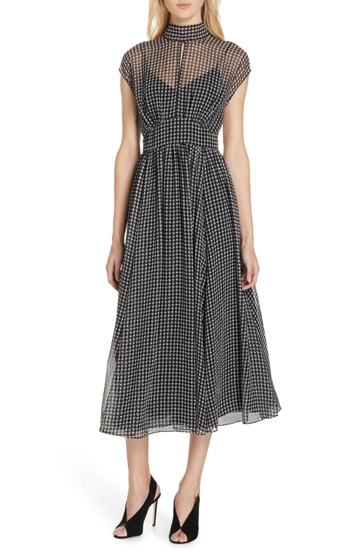 Women's Kate Spade New York Houndstooth Chiffon Midi Dress - Black