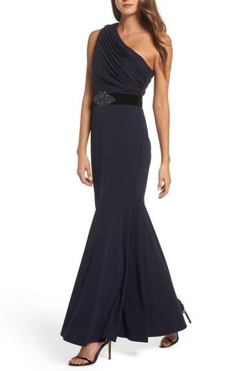 Women's Eliza J One-shoulder Scuba Crepe Mermaid Gown