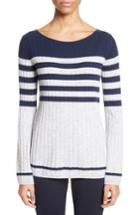 Women's St. John Collection Side Button Stripe Cashmere Sweater - Grey