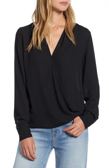 Women's Halogen Surplice Woven Top - Black
