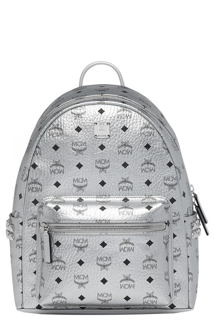 Mcm Small Stark Side Stud Metallic Faux Leather Backpack - Metallic